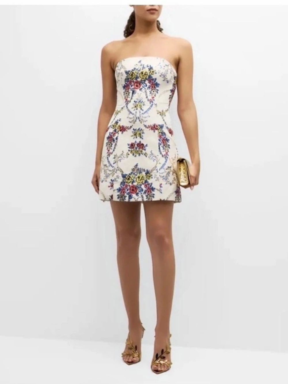 Alice + Olivia Velia Strapless Lantern Mini Dress White & Blue Size 4